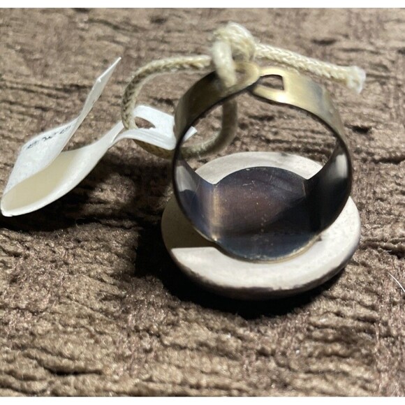 Yellow Gray Round Chunky Handmade Artisan Ceramic Glass Ring Adjustable One Size - Picture 6 of 6